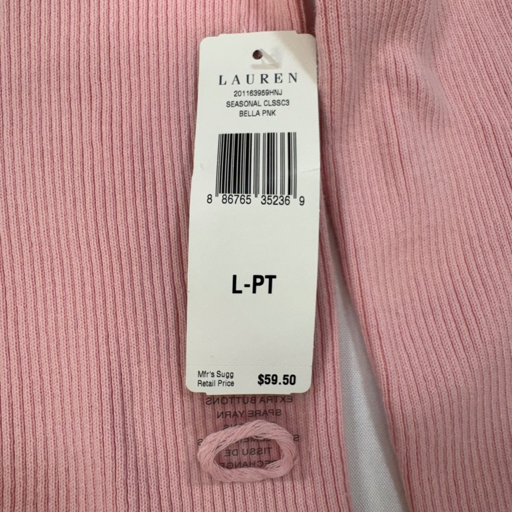 NEW Lauren Ralph Lauren Mock Neck Sweater Womens PL Pink Ribbed Cotton Petite - Picture 8 of 13